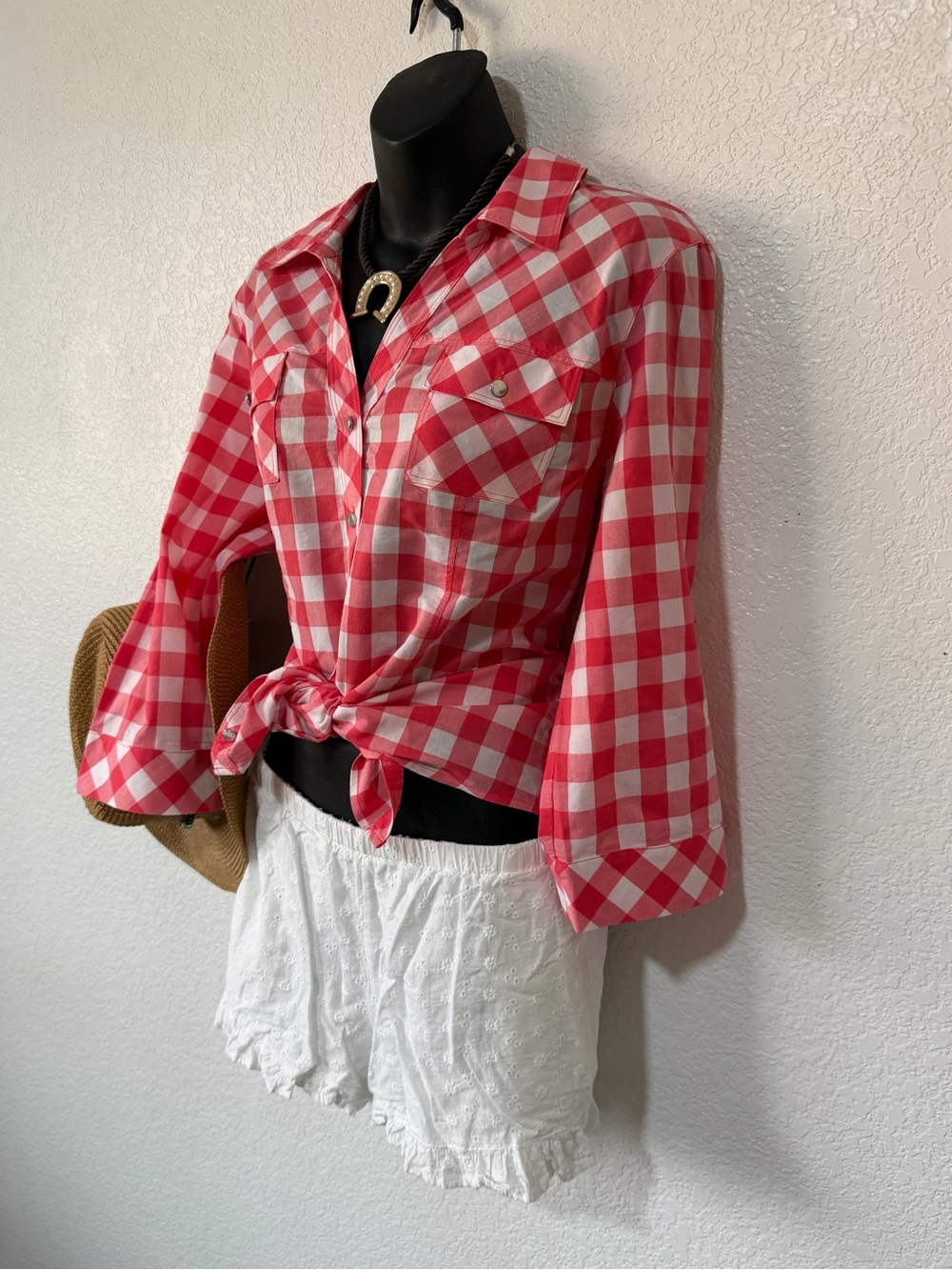 Christopher & Banks Red and White Gingham Button-Down Shirt - Picture 2 of 6